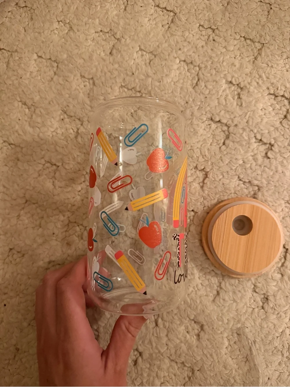 Colorful Teacher-Themed Glass Tumbler with Straw